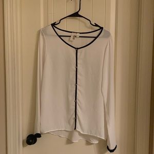NWOT White Sheer Blouse with Black Trim
